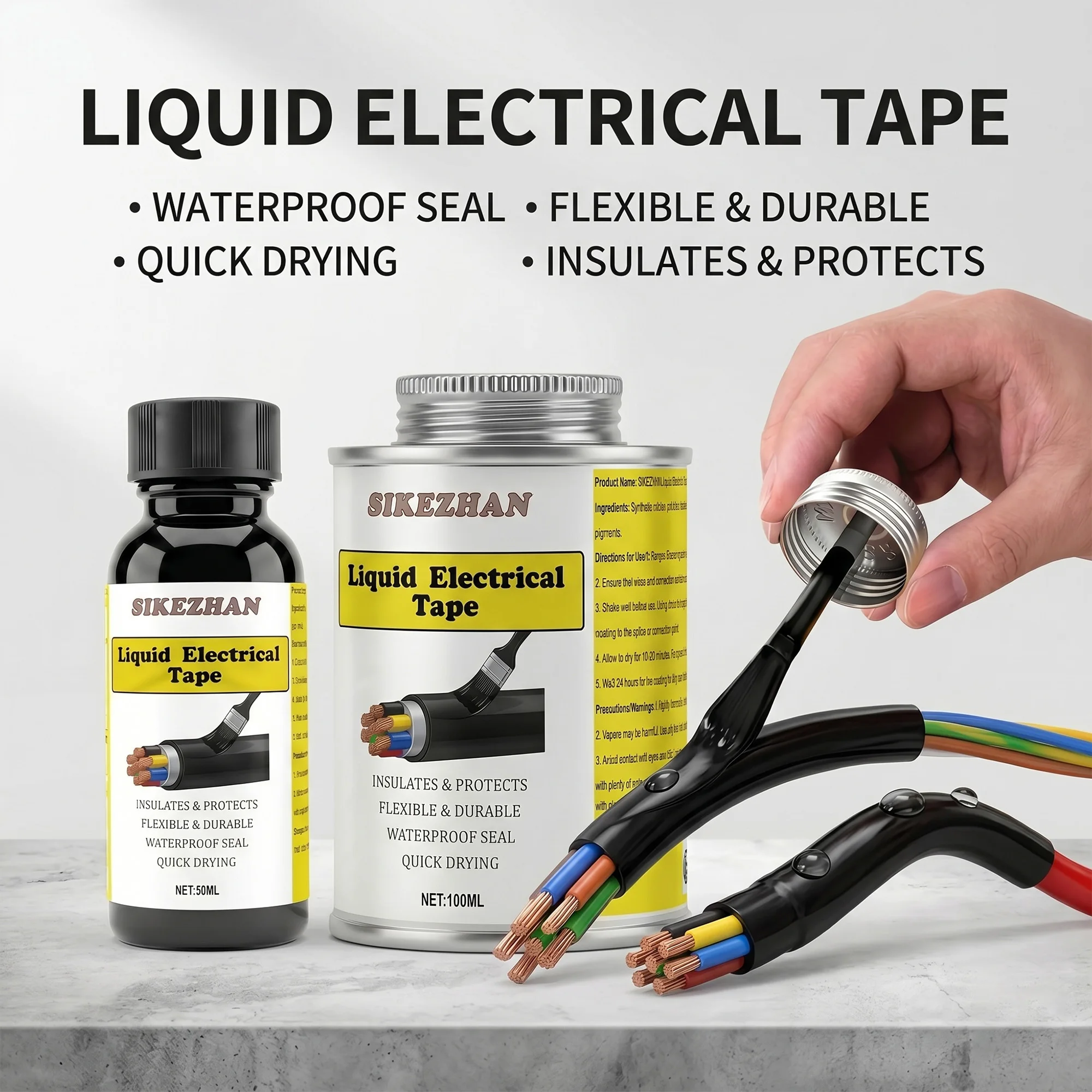 SIKEZHAN Liquid Electrical Tape Waterproof Fast Dry Insulation Coating Flexible Sealant For Wire & Cable Repair Paste 50ML/150ML