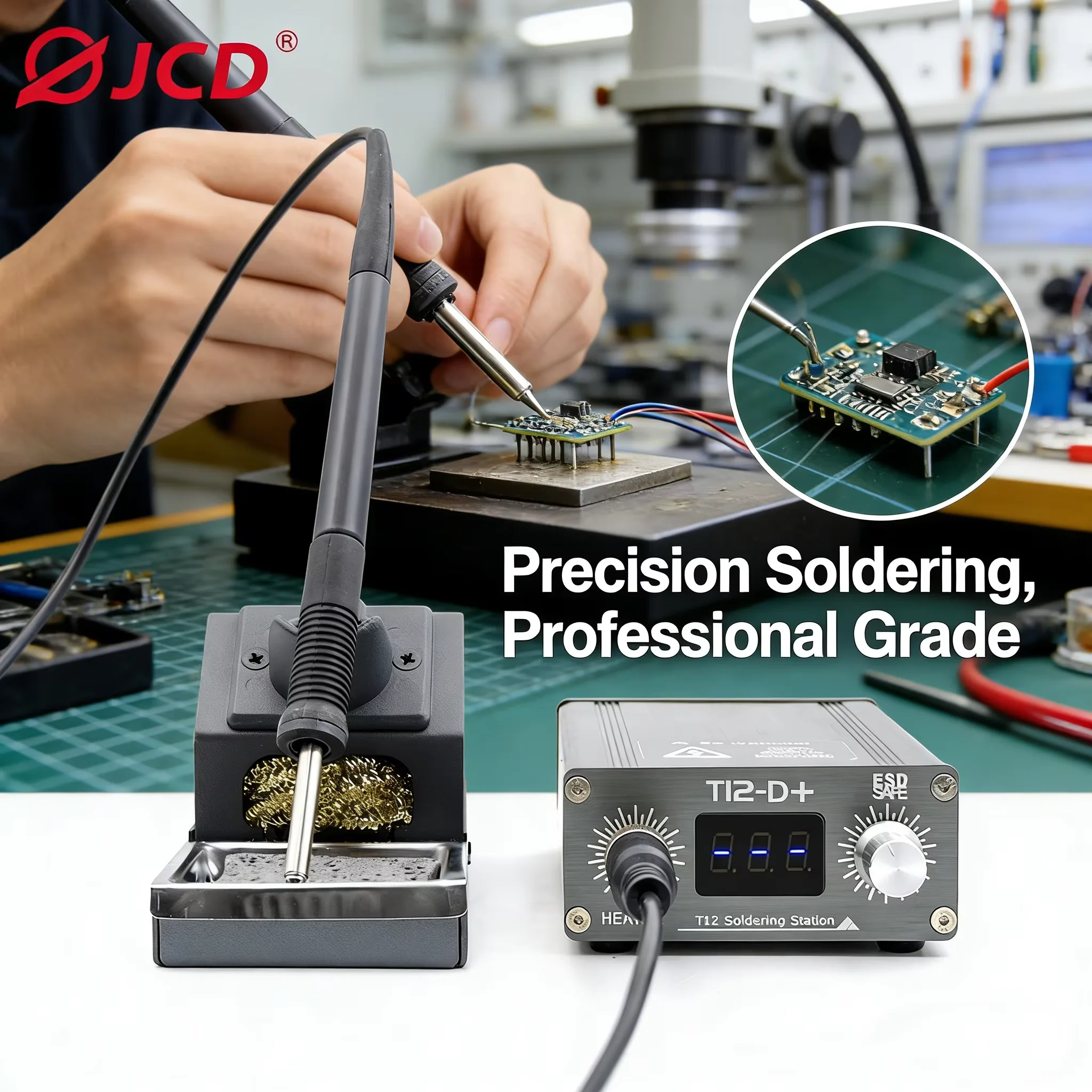 JCD T12-D+ Soldering Station 75W LED Display Adjustable Temperature Anti-static Welding Iron Kit for Electronics Repair PCB SMD