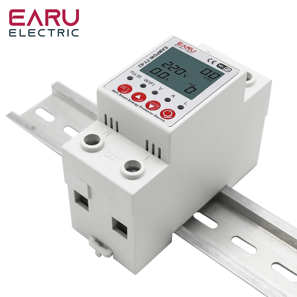 Imagem -06 - Terra Vazamento sobre sob Tensão Protector Dispositivo de Relé Switch Breaker Energia Power Kwh Medidor Circuito Inteligente Wi-fi 2p 63a Tuya App