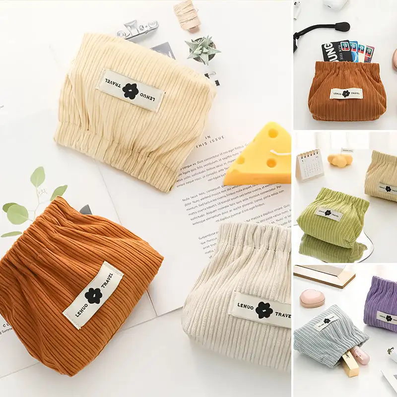 Corduroy Elastic Storage Bag For Women Mini Makeup Bag Large Capacity Handbags Cosmetics Stationery Hair Tie Small Organizer New