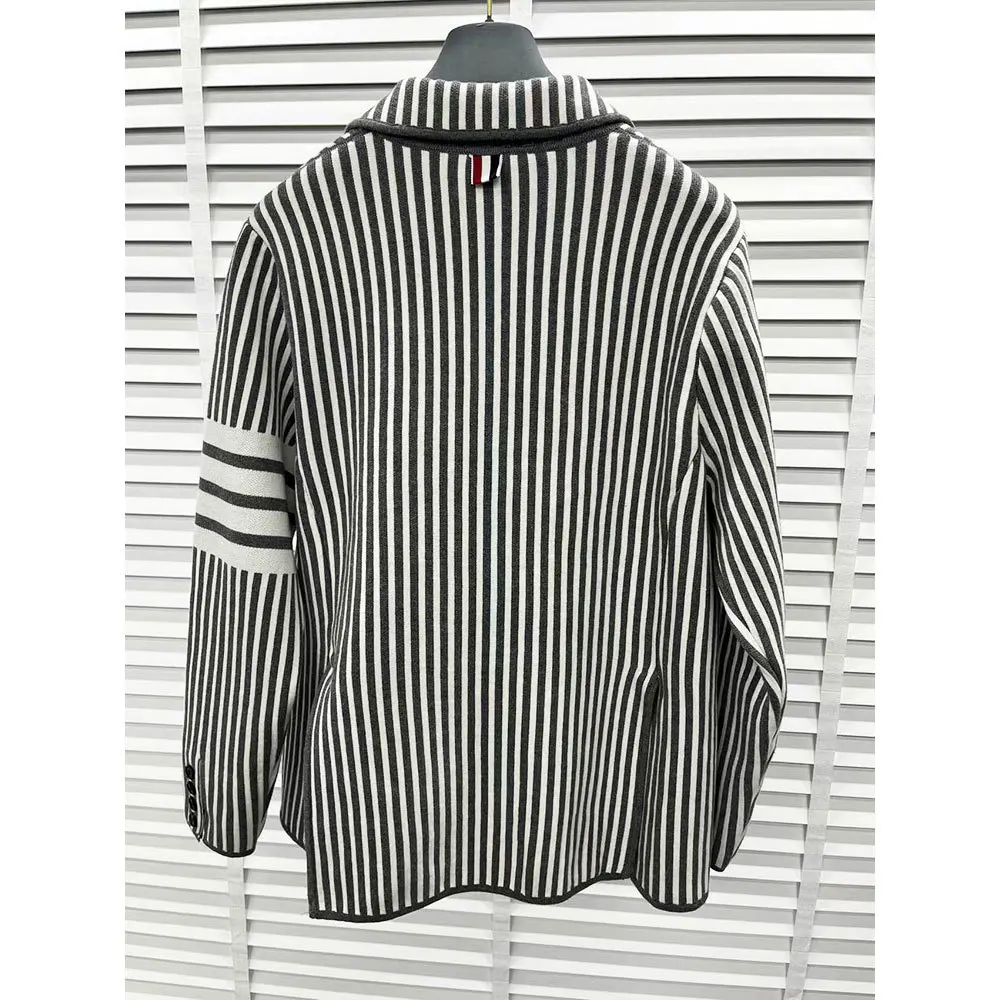 2023 TB Brand England Striped Jackets Women Men Lapel Knitted Suits Lady Patchwork Cardigans V-Neck Casual Coats Blazers Female