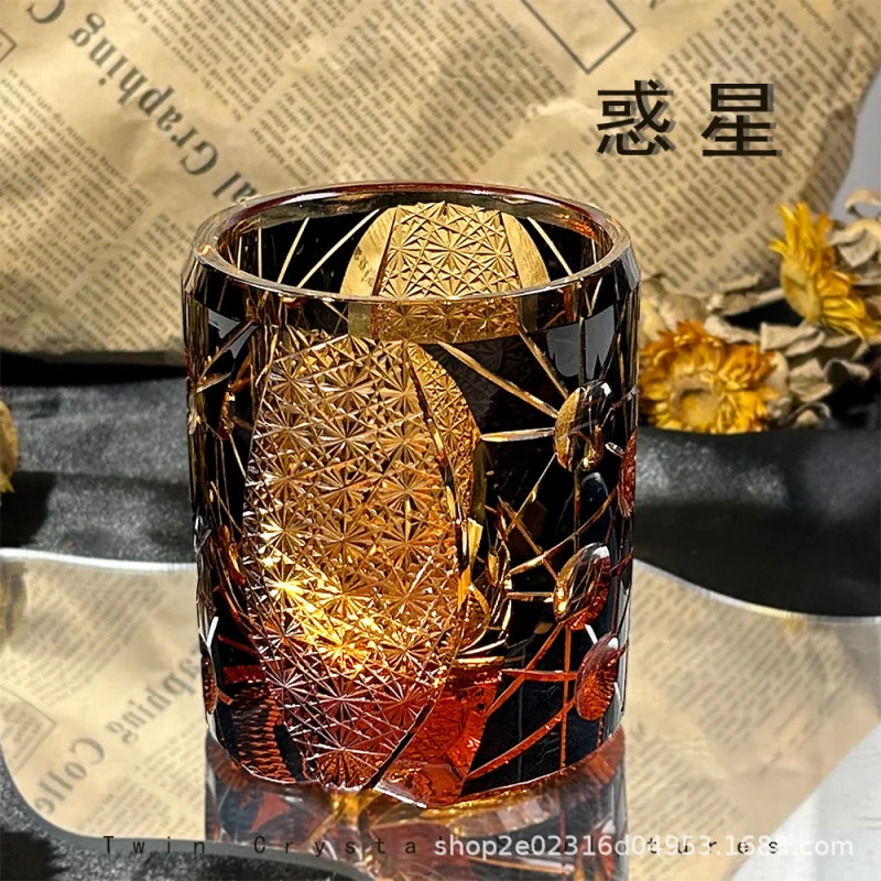 [Style Essential] Edo Kiriko Handmade Crystal Whiskey Glass, Planet - themed, Exuding Luxury, a Must - have Master Cup