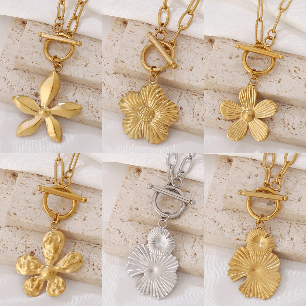 Collar con colgante de flor grande de acero inoxidable 316L para mujer, collares de cadena con dije de flor exagerada, regalos de joyería de fiesta para mujer