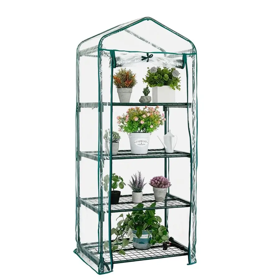 

Теплица для использования в помещении и на открытом воздухе, зеленый дом для небольших растений с 4-х ярусными полками, портативные пластиковые теплицы с прозрачным ПВХ C