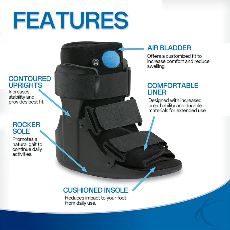 Short Pneumatic Cam Walker Fracture Boot, Ankle Stabilizer Brace for Sprain Injury Rehabilitation Foot Walking Support