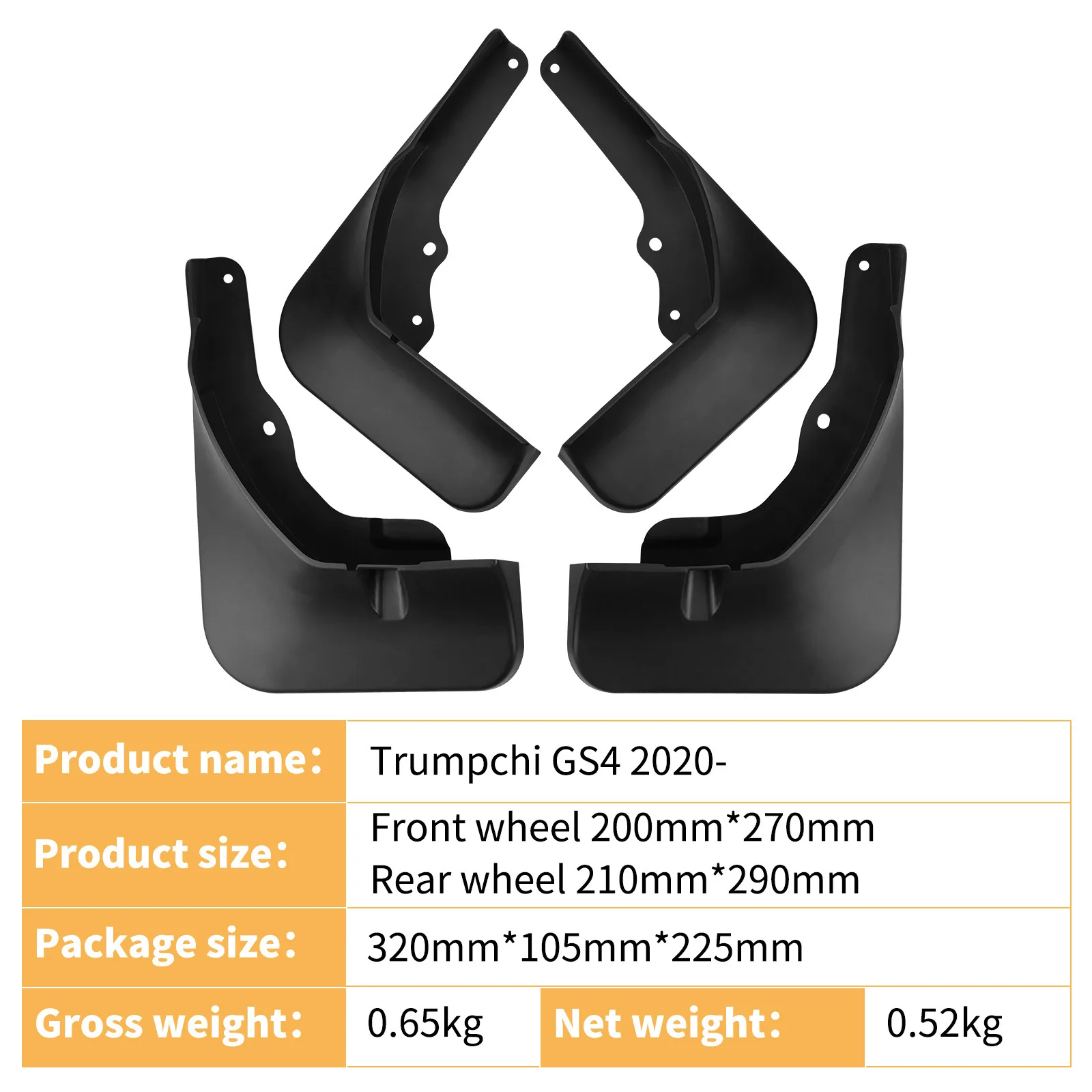 For 2020-2025 Trumpchi GS4 Car Mud Flap Matte Black