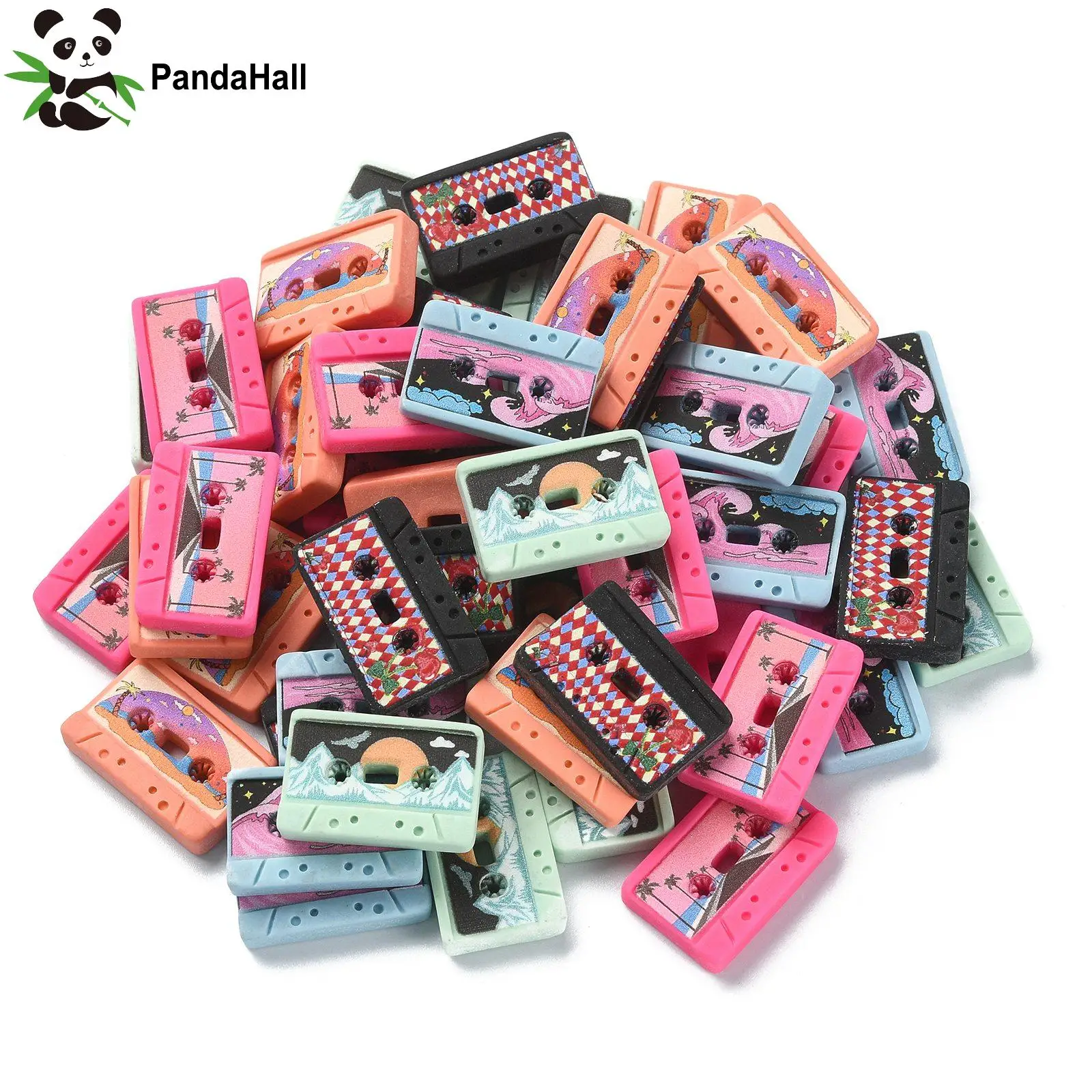 PandaHall 50Pcs Retro Flatback Beads Hawaii Music Cassette Tape Charm Beads for Jewelry Making DIY Craft Phone Case Decoration