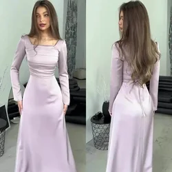 Satin Dubai Abayas Diamond-encrusted Lace-up Long-sleeved Dress for Women Muslim Casual Square Collar Women Banquet Party Dress