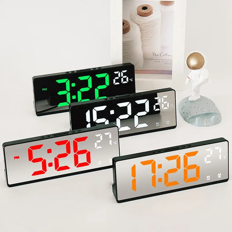 

Voice Control LED Digital Alarm Clock Teperature Date Display Desk Clock 12/24H Adjustable Mirror Clocks Watch