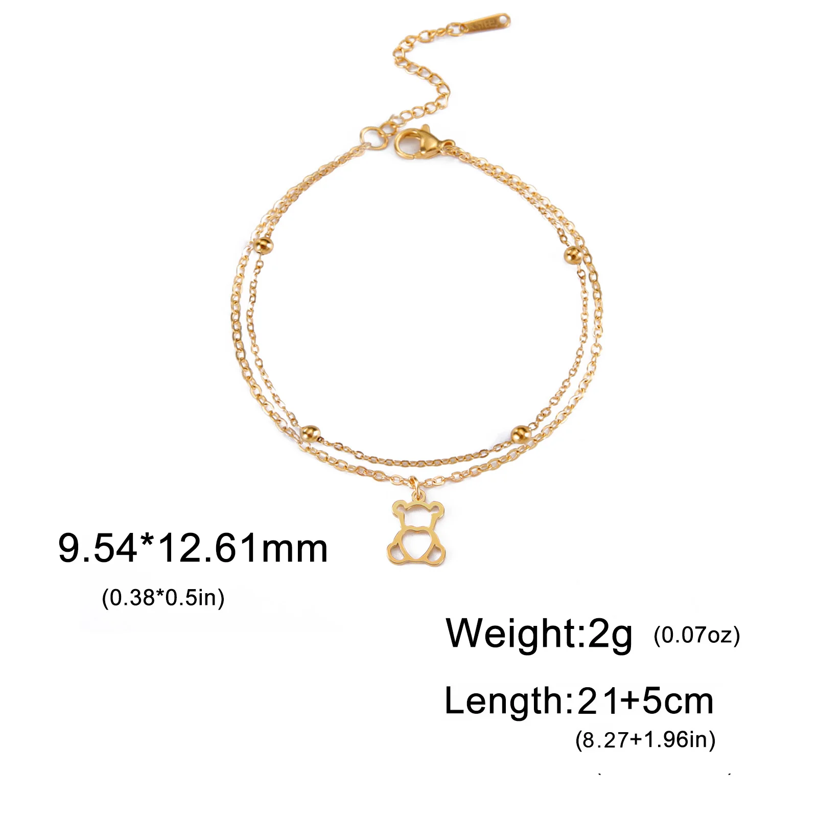 Kkjoy Doppelschichtiges Hohles Niedliches Bären-Anhänger Armband Fußkettchen aus Edelstahl Sommer Strand Damen Fuß- und Handschmuck Geschenk für Freunde – Detail 5