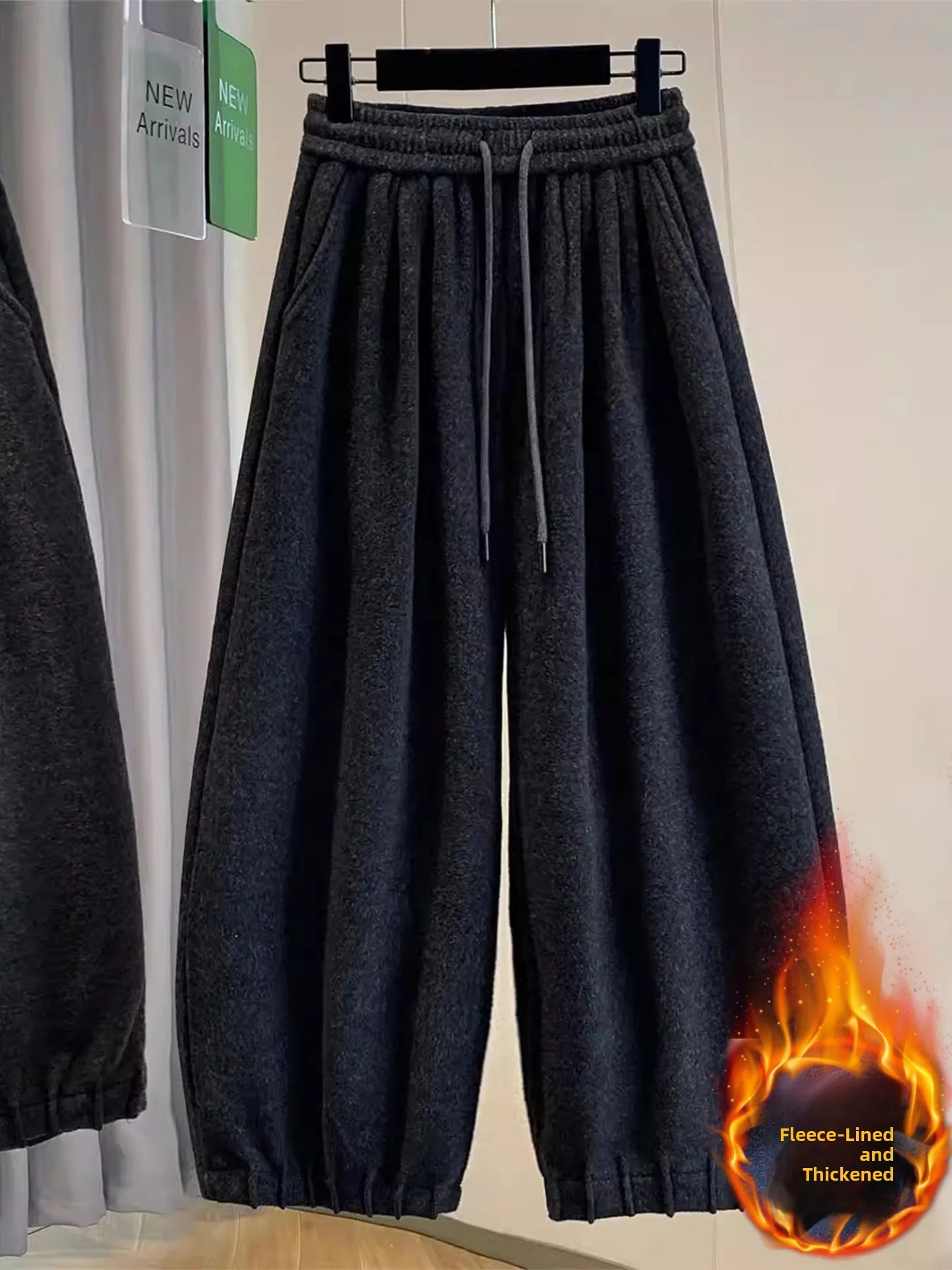 

Fce Lined Thi Широкие брюки Женские зимние повседневные брюки больших размеров с высокой талией и эластичной резинкой на талии