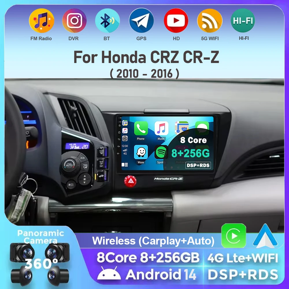 

Android 14 Carplay Auto For Honda CRZ CR-Z 2010 - 2016 Car Radio Multimedia Video Player Navigation GPS No 2Din 2 Din DVD DSP