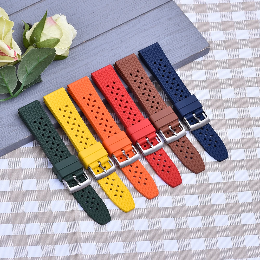 New Designed Honeycomb Fluorine FKM Rubber Strap 20mm 22mm Quick Release Watchbands For SRP777J1 Watch Replacement Wristband