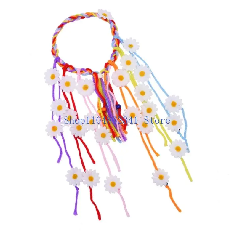 5asd Flower Hippie Headband Floral Crown Sunflowers Hair Accessories Beads Adjust