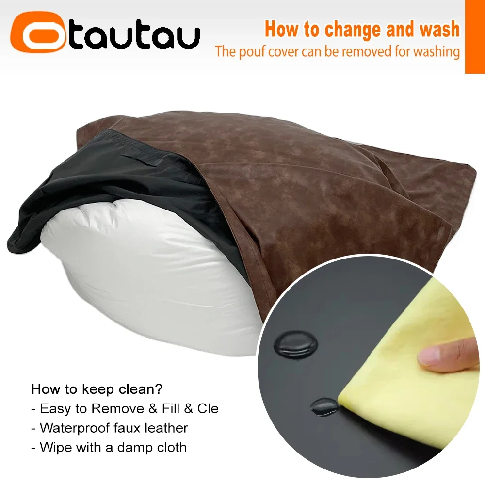 OTAUTAU New Upgraded PU Bean Bag Cover Without Filler Has Inner Liner for Sale Home Outdoor Pool Pillowsac Pouf Salon DD084