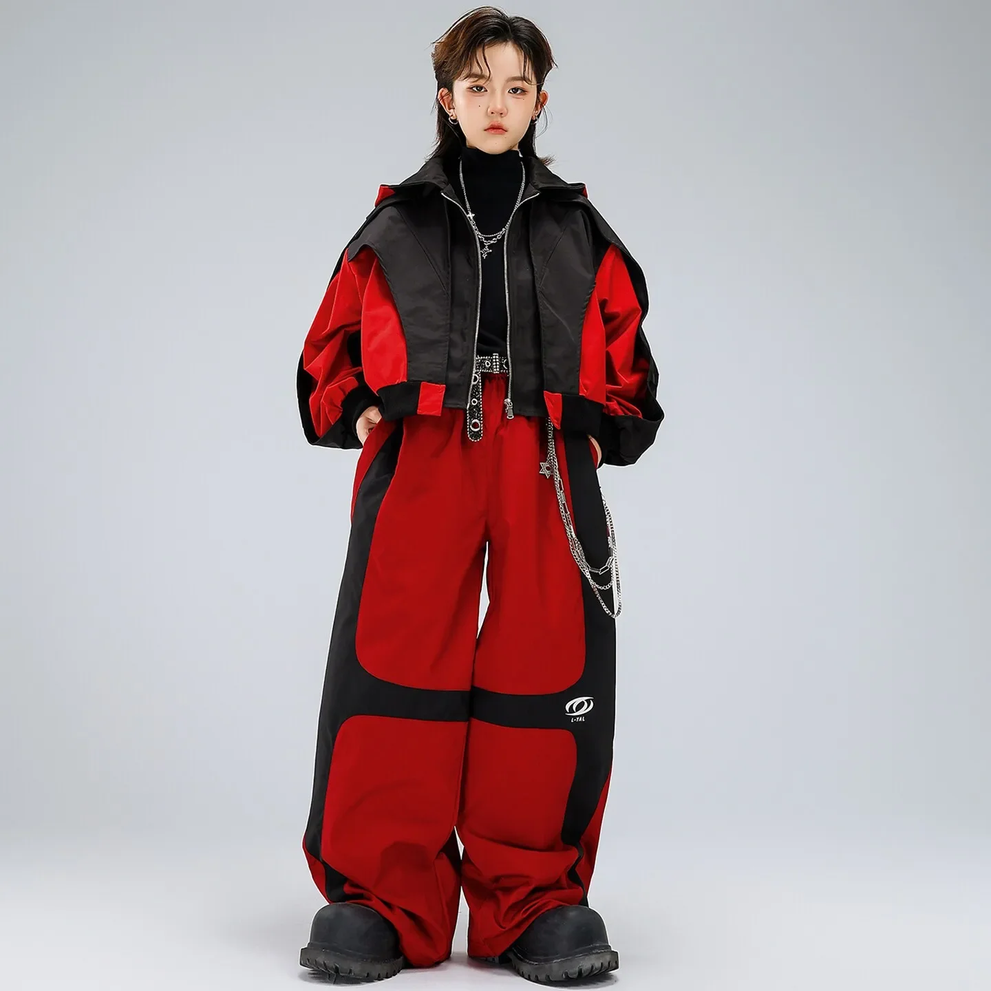 Kids Boys Gilrs Streetwear Jazz Hip Hop Splice Fashion Jacket Pant Sets Children Stage Show Coat Trousers Performance Costume