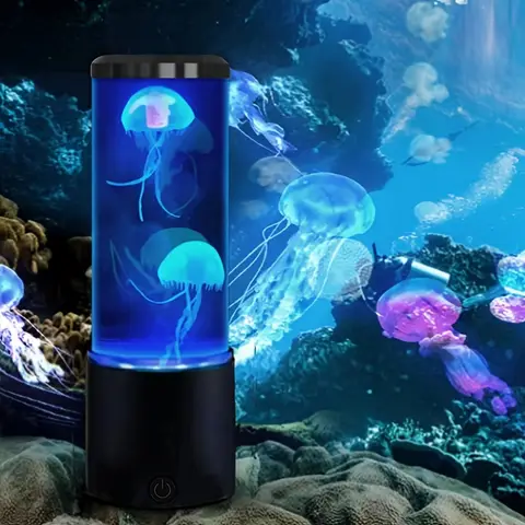 Lampada lava meduse Acquario Luci notturne oceano 7 colori LED Luci d'atmosfera meduse con quattro decorazioni per il desktop della camera da letto di casa Gif