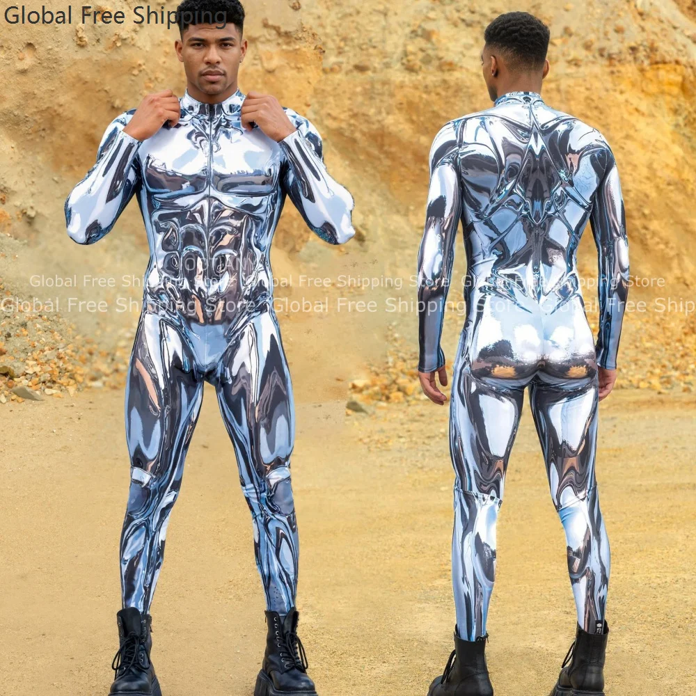 

Halloween Fashion Future Mecha Style Printed Bodysuit Warrior Role Play Tights Steampunk Costume Party Performance Cool Bodysuit