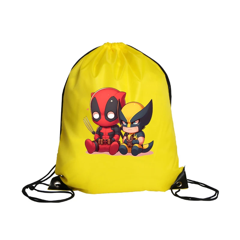 New Deadpool Wolverine Drawstring Bags Cartoon Super Heroes Printed Storage Pouches Anime Marvels Portable Pocket Kids Gift Bags