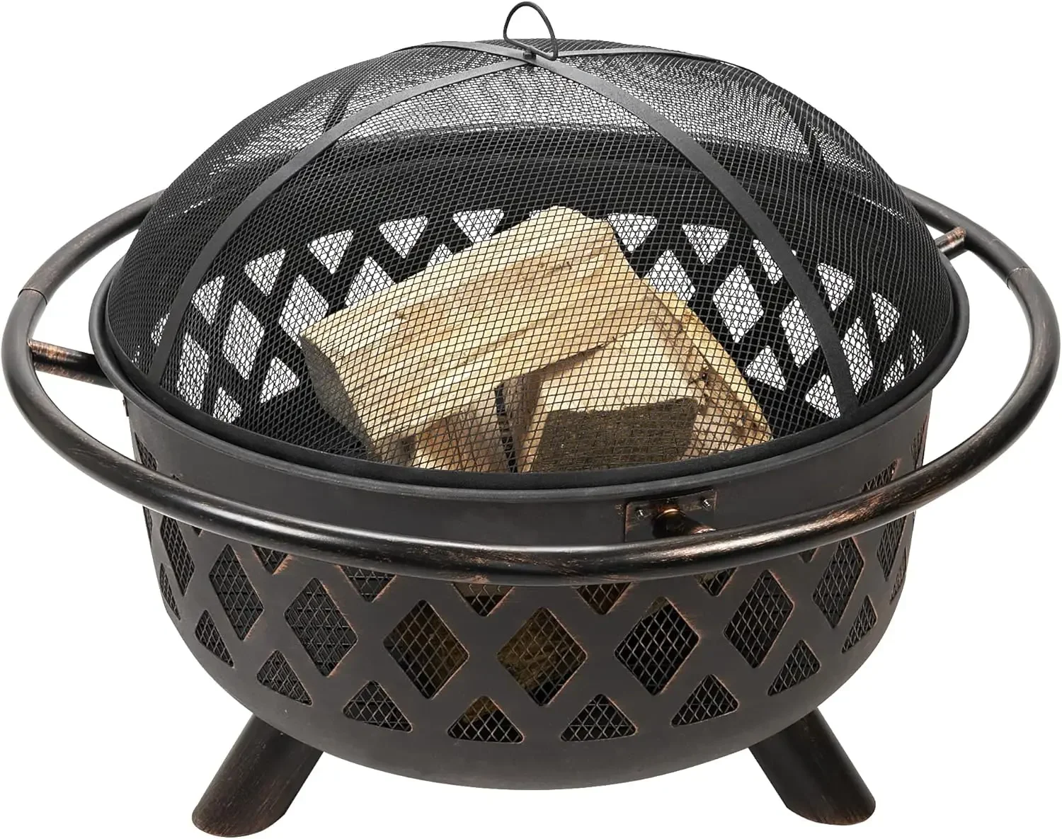 Oil Rubbed Bronze Wood Outdoor Firebowl with Lattice Design portable fire pit fire pit table outdoor