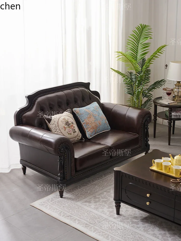 DSAL Solid Wood Genuine Leather Sofa Top Layer Cowhide 123 Combination Villa Living Room Furniture Four-Seater