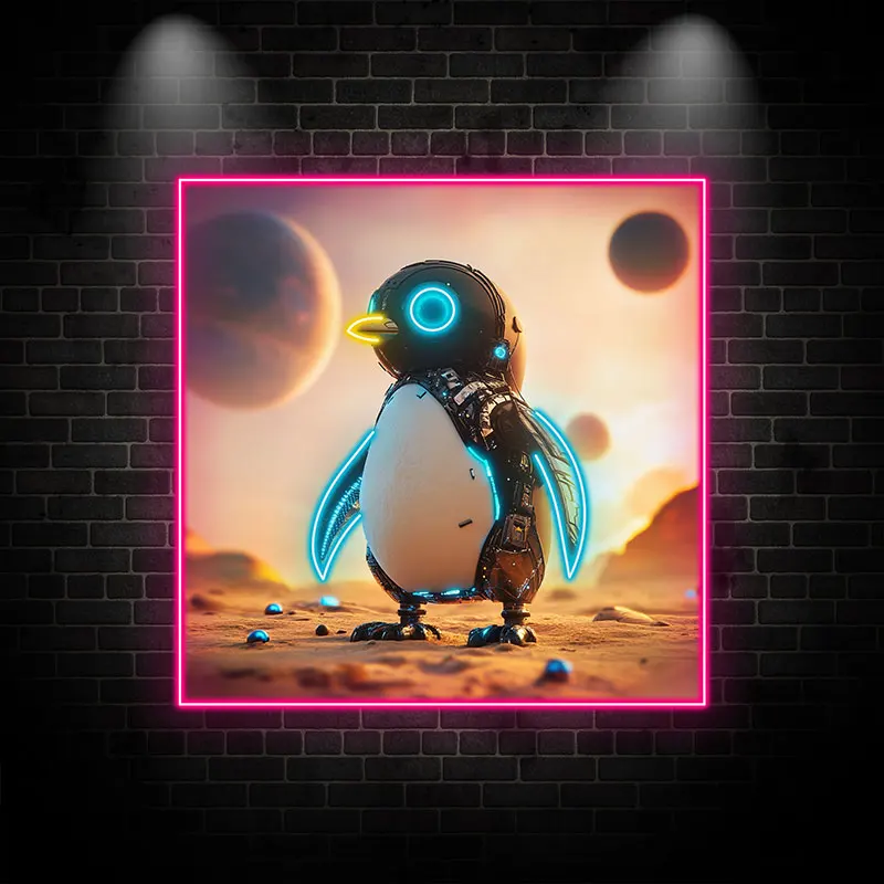 Futuristic Robot Penguin Neon Light Sign - Cute Sci-Fi Penguin Design with Glowing Details, Perfect for Kids' Rooms & Game Rooms