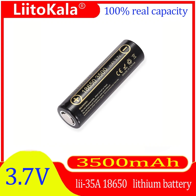 LiitoKala lii-35A 18650 3500mAh rechargeable lithium battery, suitable for flashlights, battery cigarettes, small appliances