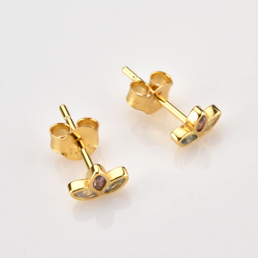 ANDYWEN 925 Sterling Silver Gold Rainbow CZ Three Zircon Rainbow Stud Earring Piercing Pendiente Luxury Jewelry For Women