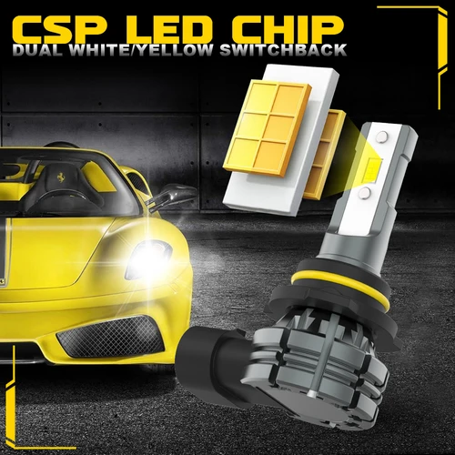 Imagen 2 del producto BMTxms 2 Piezas H8 H11 Bombillas LED para Faros Antiniebla, Lámpara para Auto H16JP HB4 9006 9005 LED DRL, Luz de Doble Color, Blanco 6500K, Amarillo 3000K