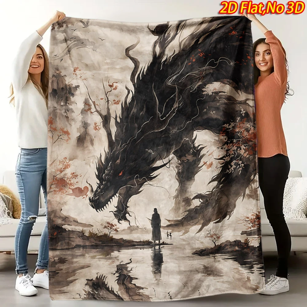 Oversized Majestic Dragon Fantasy Art Blanket Throw for Bedroom Decor Gothic Mystery Print Cozy Cinematic Bedding Gift