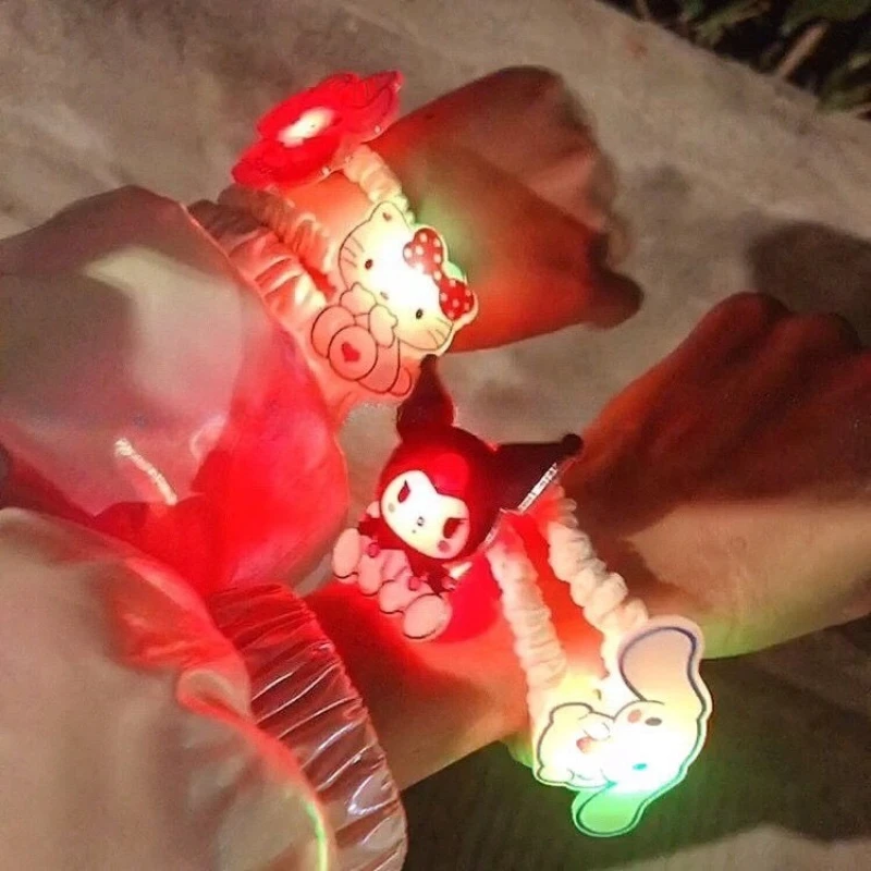 

Sanrio Hello Kitty Kuromi LED Hair Scrunchies Cartoon Kids Luminous Elastic Headband Cute Gifts High Elastic Ponytail Hairs Ring