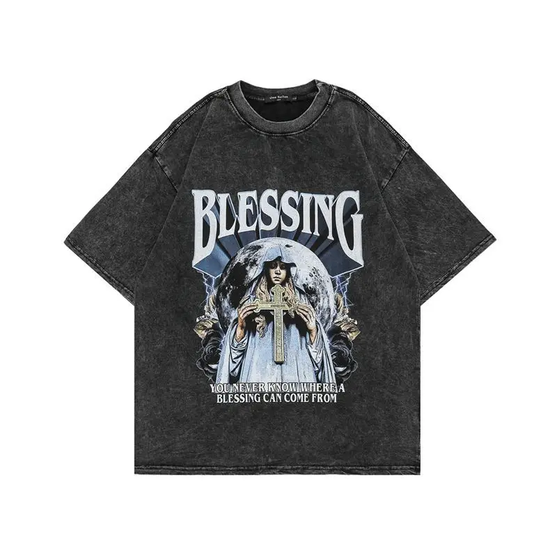 

Gothic Skeleton Letters Fitness Street Wash To Do Old Rap Music Sports Loose Plus Size Men's Women T-shirt Short Sleeve Summer