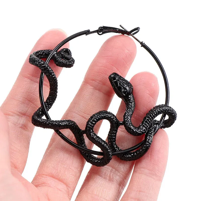 Personality Gothic Cool Punk Antique Animal Black Snake Earrings Crazy Twining Snake Hoop Earrings Statement Earrings Party