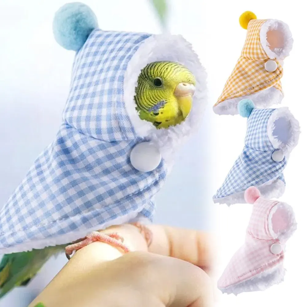 Novo inverno animal de estimação papagaio capa engrossado quente xadrez pássaros casaco rosa azul amarelo à prova de vôo capa de pelúcia chapéu kit acessórios para animais de estimação
