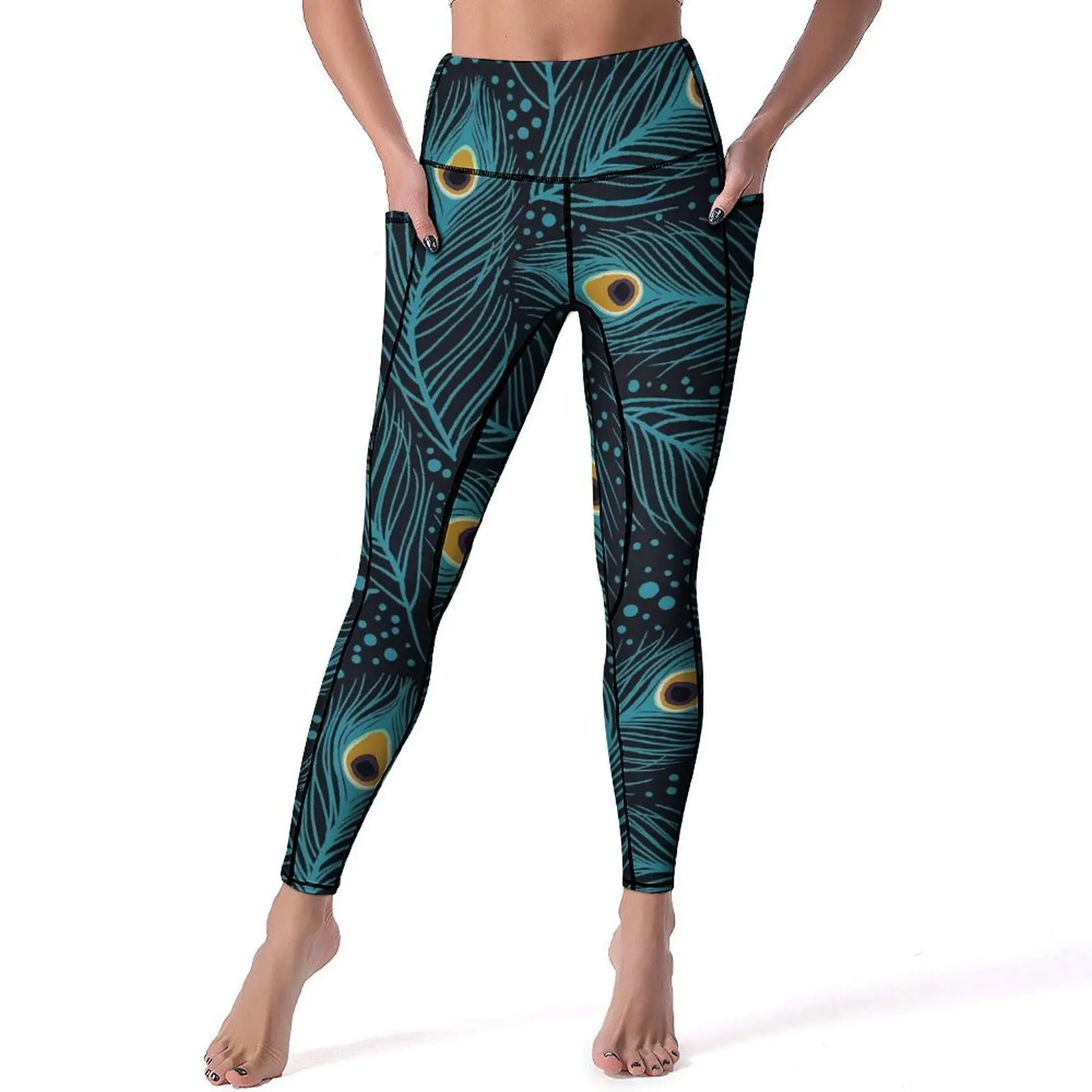 Peacock Feathers Yoga Pants Sexy Animal Feather Graphic Leggings High Waist Fitness Gym Leggins Lady Cute Stretch Sports Tights