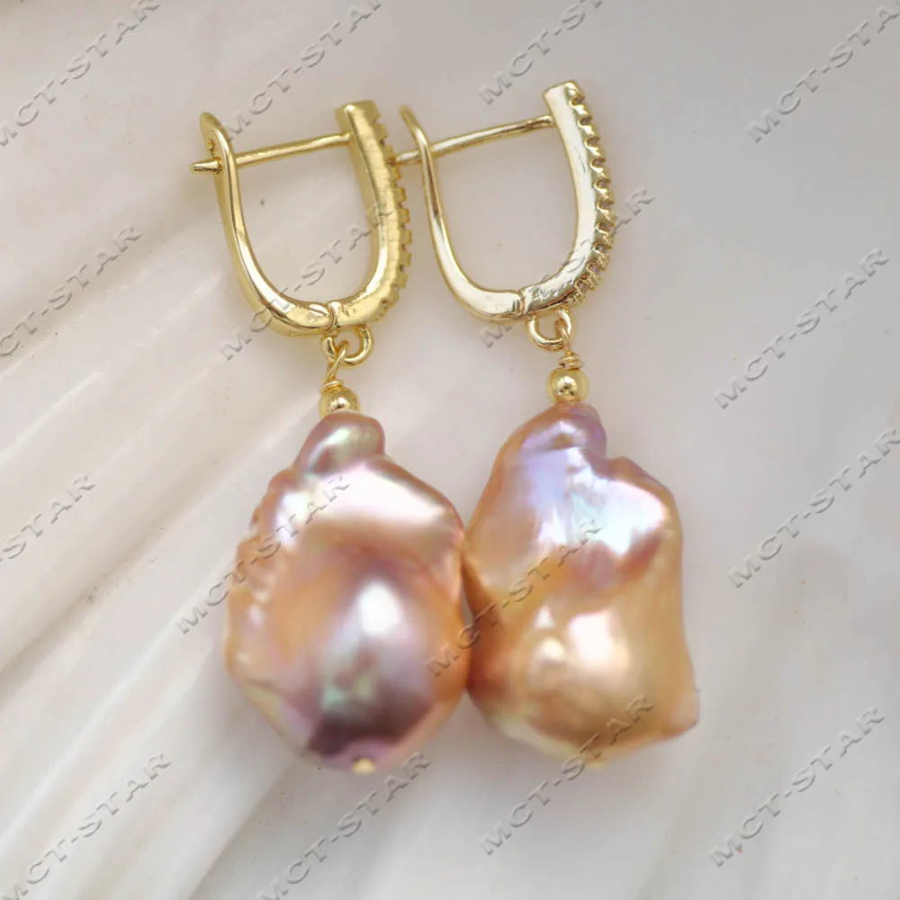 MTC·STAR Strange Luster 25mm Peacock Lavender Baroque Keshi Reborn Pearl Dangle Earring CZ (Z14338) view 3