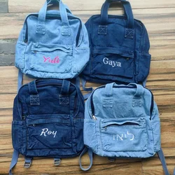 New High School Student Backpack Simple Denim Canvas Backpack with Embroidered Name Girl's Large Capacity Schoolbags Custom Gift