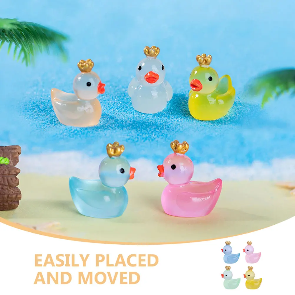 

24 Pcs Luminous Crown Duck Decorative Statues Animal Figurines Mini Miniature Animals Resin Sculpture