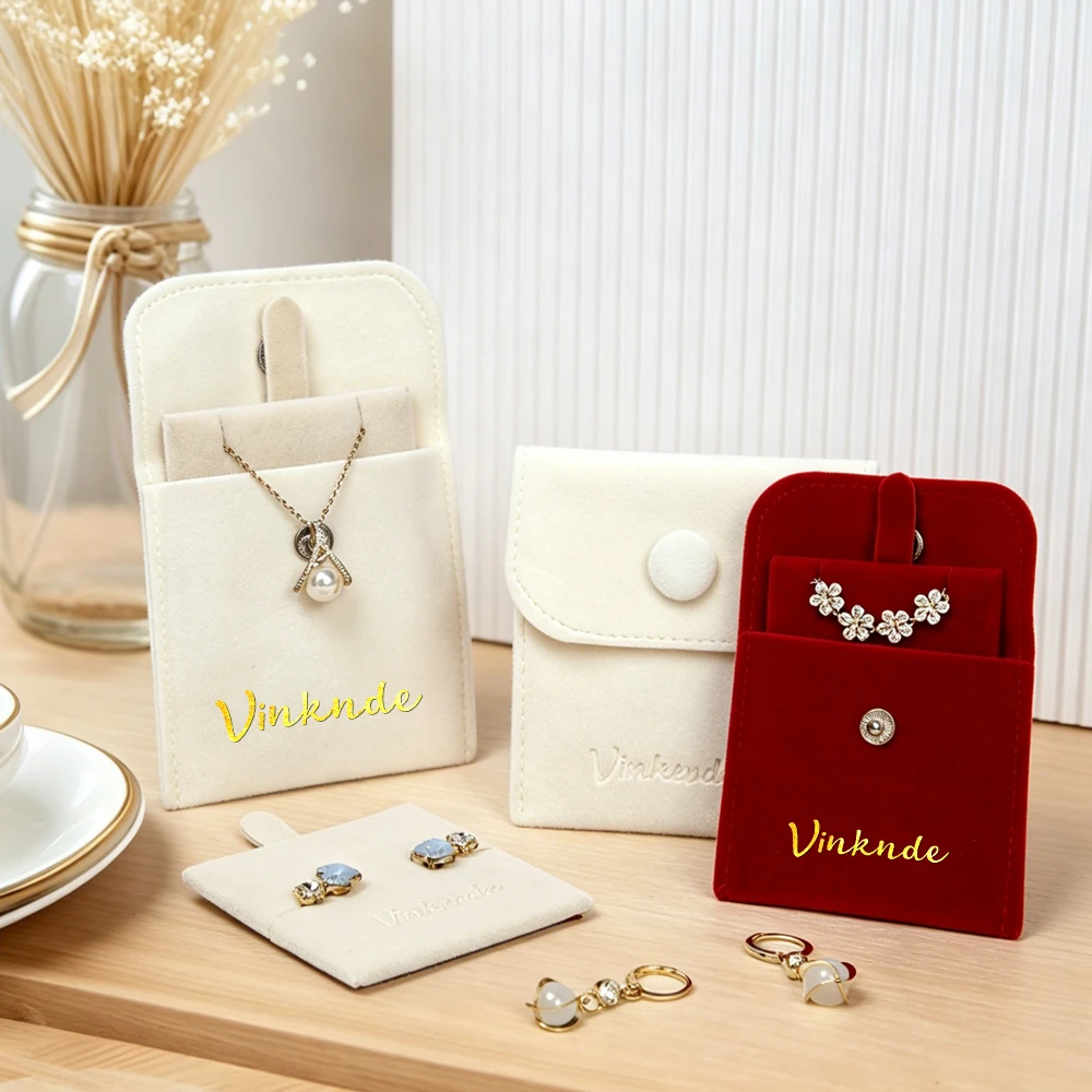 

20/50/100Pcs Custom 7x7cm Velvet Jewelry Organizer Pouch Earring Necklace Ring Bracelet Brooch Organizer Snap Bag with Pad Card