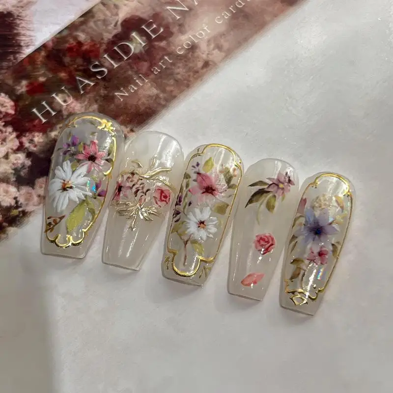 * New Sale 5D Embossed Flower Nail Art Stickers Glitter Laser Petal Self Adhesive Nail Slider Decals Decorations Accessories DIY