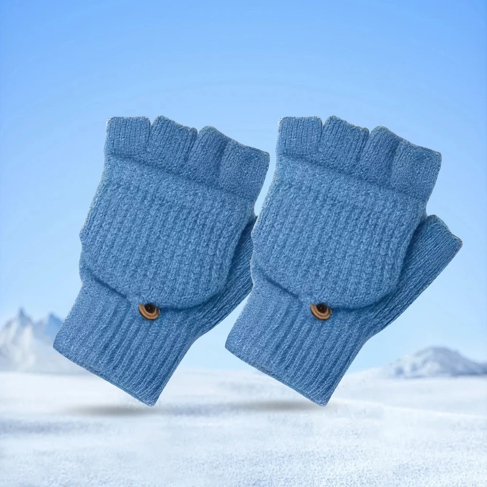 USB Heated Knitted Gloves Thermal Knitting Mitts Non-Slip Winter Cycling Gloves Thicken Flip Top Mittens for Men Women