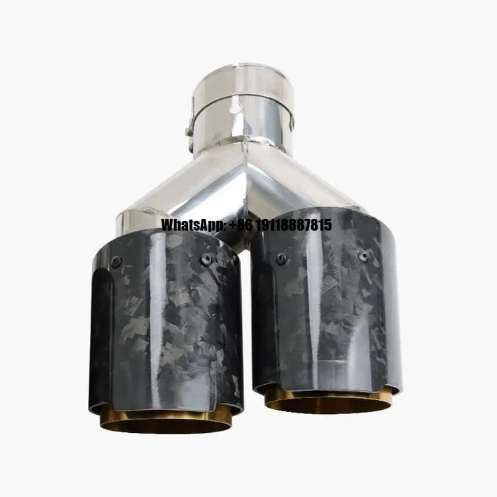 Forged Carbon Double Outlet Muffler Nozzles Modify Car Decoration Gold Exhaust Dual Tips