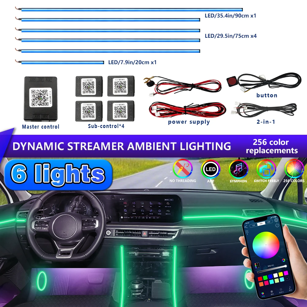 

APP Control 64 Colors Car RGB Ambient Light Interior Acrylic Guide LED Strip Decor Lamp Atmosphere
