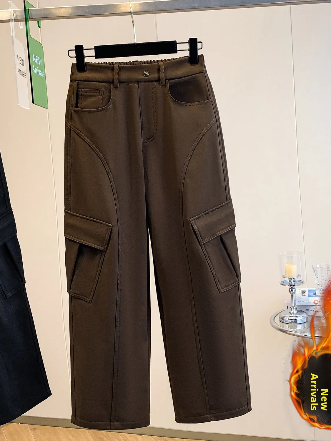 Pantalon de travail décontracté doublé Thiened Fce pour femme, ample, jambe droite, jambes larges, grande taille, européen, nouvel arrivage d'hiver