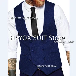 Men's Slim Fit Suit Vest Double Breasted Herringbone Tweed Tank TopSleeveless Jackets Vintage Tooling Tuxedo