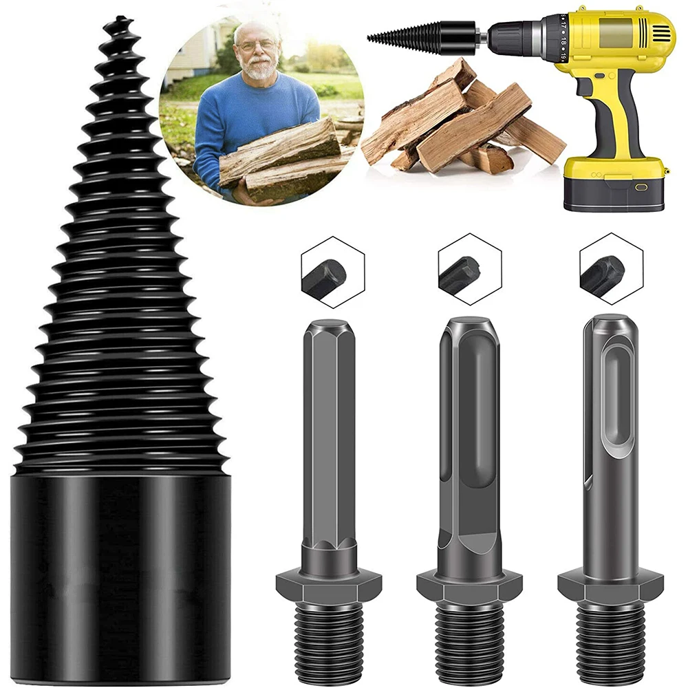 32mm Split Wood Cone-drilling Tool 3 Handle Firewood Machine Drill Wood Cone Reamer Punch Driver Drill Bit Split Drilling Tools