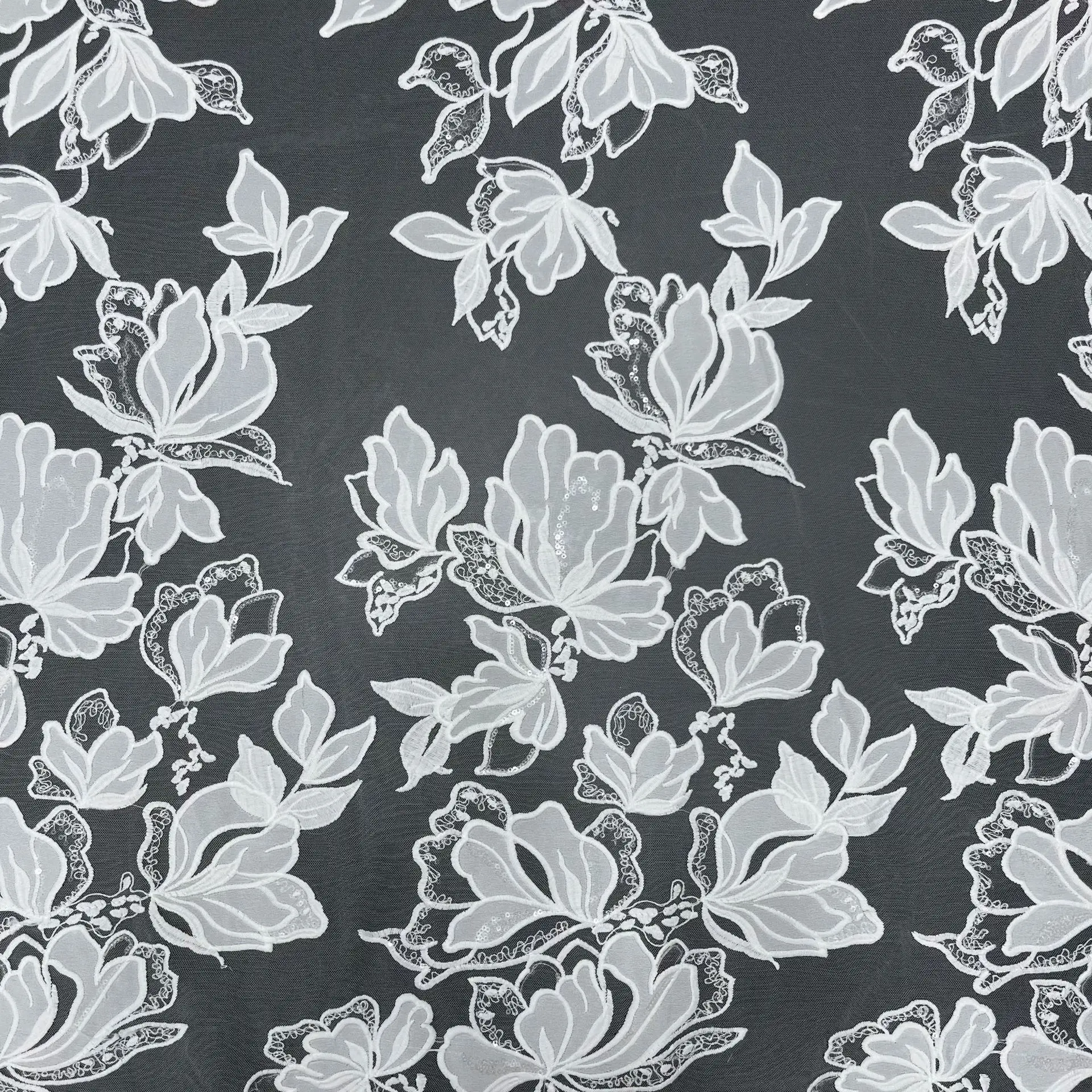 

New sequin embroidered wedding dress fabric, garment accessories, water-soluble lace chiffon laser embroidered fabric