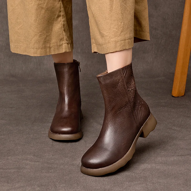 

Women Winter British Style Chelsea Short Boots 2025 Chunky Genuine Leather Marton Boots Autumn Ladies Ankle Boots Brown