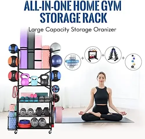 Yoga Mat Storage Racks,Home Gym Storage Rack for Dumbbells Kettlebells Foam Roller, Yoga Strap and Resistance Bands, Workout Equ