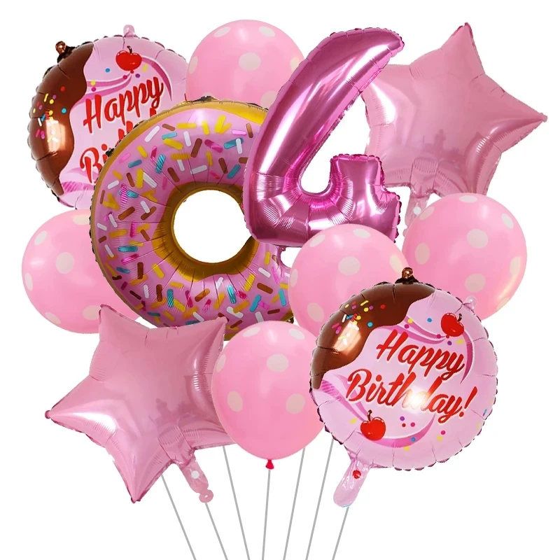 11pcs Kids Adult Donut Candy Foil Ballons Birthday Party Decorations Pink Number Children\'s Day Girls Baby Shower Party Supplies